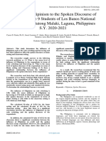 Influence of Filipinism To The Spoken Discourse of Selected Grade 9 Students of Los Banos National High School-Batong Malaki, Laguna, Philippines S.Y. 2020-2021