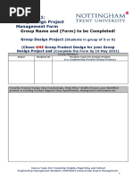 Complete The Form (Each Group With Product Design Name) Comp40421-Group Design Project