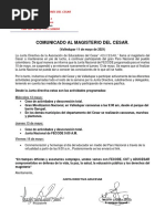 Comunicado Al Magisterio Del Cesar Mayo 11de 2021