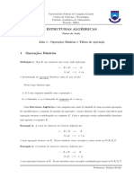 Aula 1 - Operações Binarias e Tabua de Operações