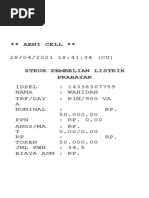 Contoh Struk Token Listrik