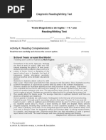 Teste Diagnóstico de Inglês - 11.º Ano Reading/Writing Test