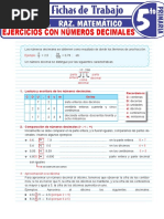 Ejercicios Con Números Decimales para Quinto Grado de Primaria