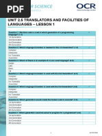 Computer Science: Unit 2.5 Translators and Facilities of Languages - Lesson 1