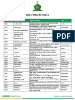 List of Open Branches: Branch Code Branch Name Branch Address City