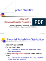 Applied Statistics: Lecture (5) Common Discrete Probability Distributions