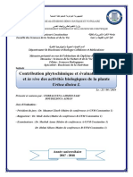 Contribution Phytochimique Et Évaluation in Vitro Et in Vivo Des Activités Biologiques de La Plante Urtica Dioica L