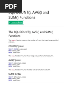 The SQL COUNT, AVG and SUM Functions