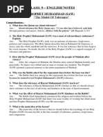 Class: 9 - English Notes: Prophet Muhammad (Saw) "The Model of Tolerance"