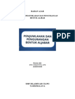 Materi Ajar Operasi Jumlah Kurang Bentuk Aljabar - Ine Cumantina