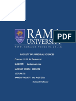 Faculty of Juridical Sciences Course: LL.B. Ist Semester SUBJECT: Jurisprudence Subject Code: LLB 301