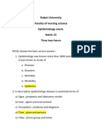 Rabat University Faculty of Nursing Science Epidemiology Exam. Batch 12 Time Two Hours