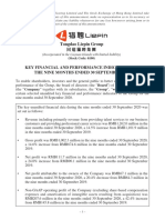 Key Financial and Performance Indicators For The Nine Months Ended 30 September 2020