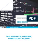 Tabla de Datos, Ordenar, Subtotales, Filtros