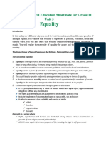 Equality: Civics & Ethical Education Short Note For Grade 11 Unit 3