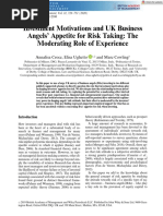 Investment Motivations and UK Business Angels' Appetite For Risk Taking: The Moderating Role of Experience