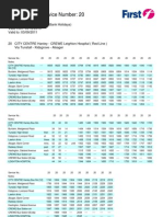 Timetables For Service Number: 20: Mondays To Fridays (Except Bank Holidays) Valid From: 03/12/2010 Valid To: 03/09/2011