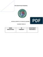 Name ID Department Arslan Afzal F18602037 Mechanical: Computer Programming For Engineering