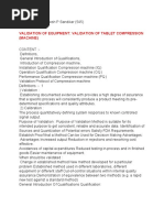 Validation of Equipment: Validation of Tablet Compression (Machine)