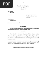 Joe Grana Plaintiff, - Versus-Civil Case No. 23456 For: Collection of Sum of Money Juan Jamero Respondent