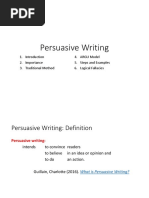 Persuasive Writing: 2. Importance 3. Traditional Method 4. ARGU Model 5. Steps and Examples 6. Logical Fallacies