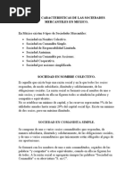 Tipos y Caracteristicas de Las Sociedades Mercantiles en Mexico