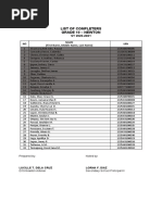 Grade 10-Newton List of Completers (Sy 2020-2021)