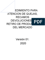 Procedimiento para Quejasreclamosdevolucione Retiro de Productos Del Mercado Biomed Sac