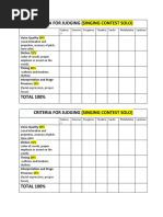 Criteria For Judging (Singing Contest Solo) : Voice Quality 50%