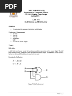 Half Adder and Full Adder: DHA Suffa University Department of Computer Science CS 1101L Digital Logic Design Spring 2021