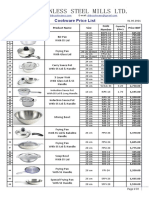 SKB Stainless Steel Mills LTD.: Cookware Price List