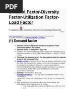 Demand Factor, Diversity Factor and Load Factor Calculations