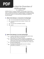 Practice Quiz For Overview of Anthropology: Which of The Following Is A Characteristic of Anthropology?