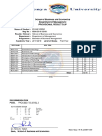 School of Business and Economics Department of Management Provisional Result Slip