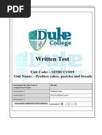 Written Test: Unit Code: - SITHCCC019 Unit Name: - Produce Cakes, Pastries and Breads