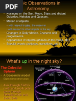 Positions of The Sun, Moon, Stars and Distant Galaxies, Nebulas and Quasars. Motion of Objects