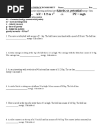 Kinetic and Potential Energy Worksheet