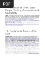 Definition of Terms: State, People, Territory, Government and Sovereignty