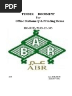 Tender Document For Office Stationery & Printing Items: HO-RFB-2019-12-005