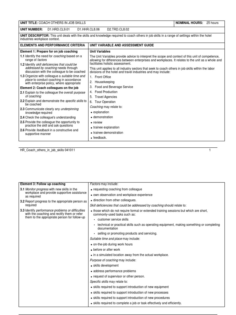 CS Coach Others in Job Skills 041011 | PDF | Competence (Human ...