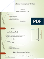 Discharge Through An Orifice: ME419 Fluid Mechanics Lab