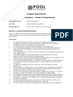 English Department Job Description - Head of Department: Managerial Level: Job Title: Responsible To