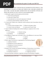 Biology Model Examination For Grade 12 in The Year 2007 E.C