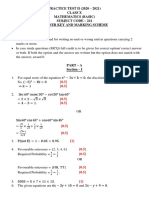 Class 10 Practice Test III Mathematics Basic Answer Key and Marking Scheme