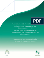 Planeación Docente B1 2021-2 Unidad 1. Bioprocesos II