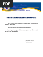 Certification of Good Moral Character: Lerio P. Pagdato