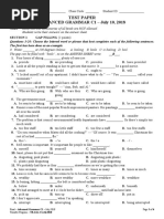 Test Paper ADVANCED GRAMMAR C1 - July 10, 2018: Students Write Their Answers On The Answer Sheet