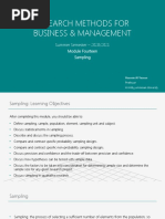 Research Methods For Business & Management: Summer Semester - 2020/2021 Module Fourteen Sampling