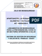 Protocolo Bioseguridad - Aparta Hotel La Posada