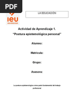 Actividad de Aprendizaje 1. Postura Epistemológica Personal IEU